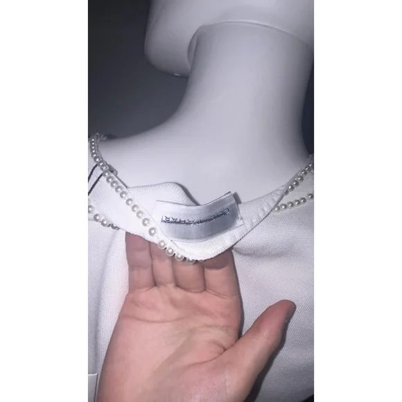 Elie Tahari White Robin Pearl Embellished Midi Sweater Dress Size Large - Picture 13 of 13